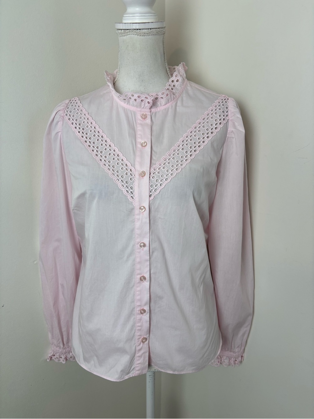 ME+EM Cotton Lace Trim Blouse In Color Smoke Pink Size 10